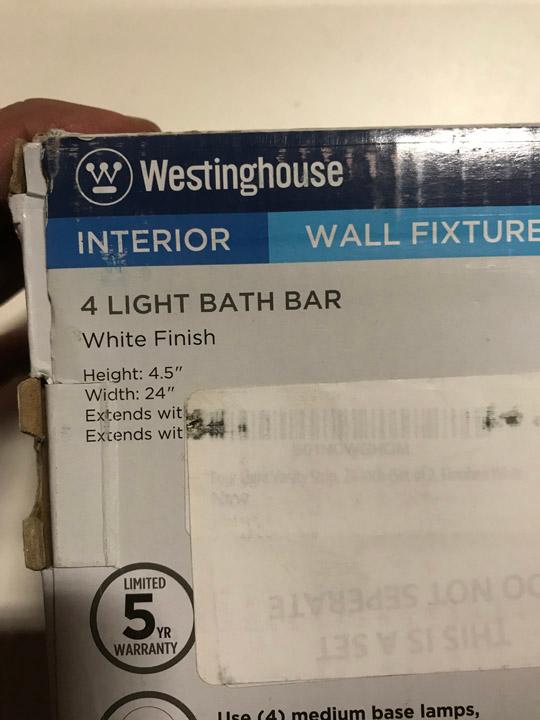 Westinghouse 6659500 4-Light Interior Bath Bar, White Finish. $24 MSRP