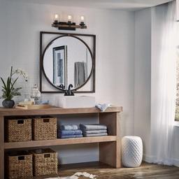 ...Kichler Lighting 3 Light Barrington Distressed Black and Wood Bathroom Vanity Light, $114 MSRP