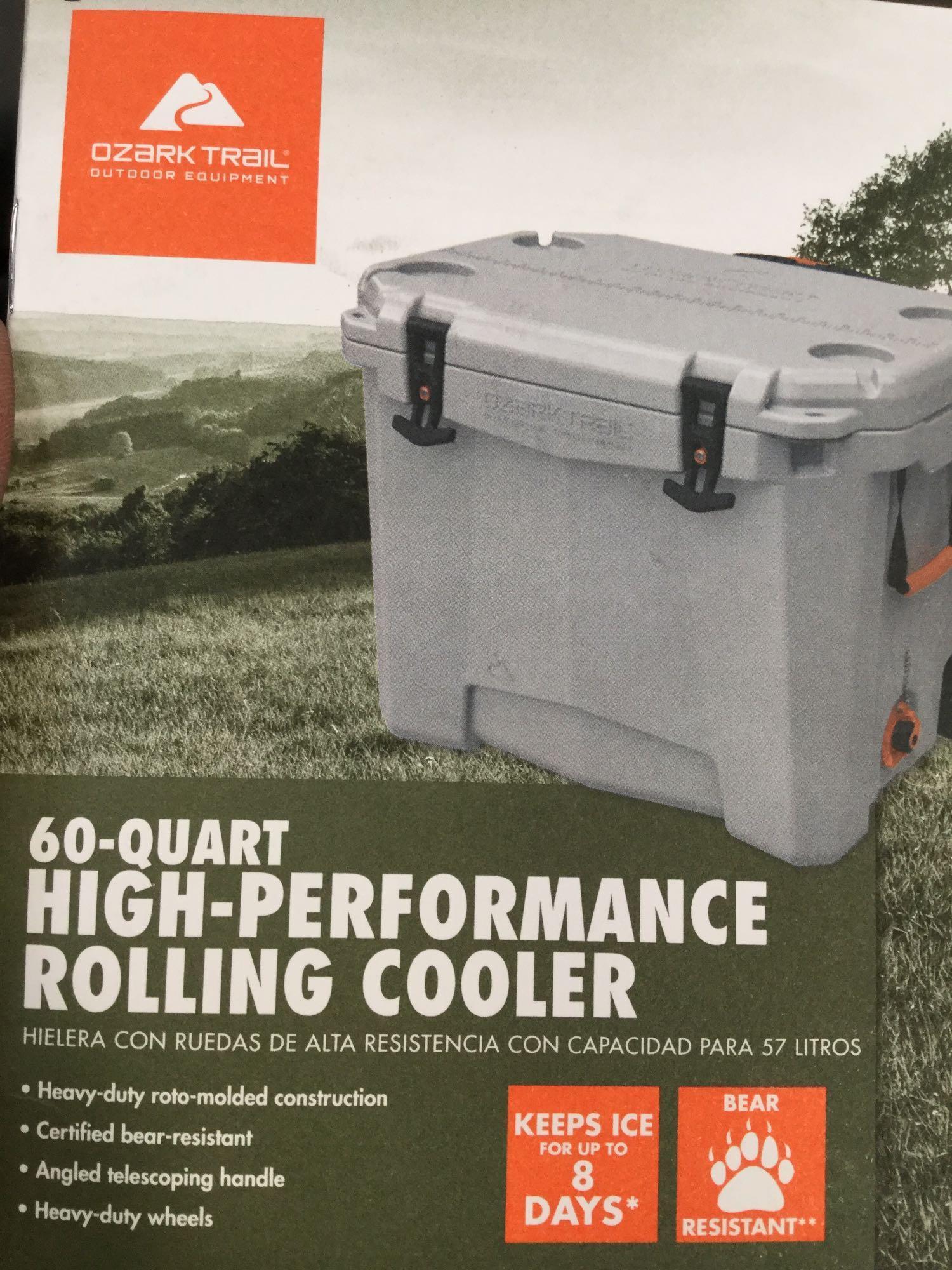 Ozark Trail 60QT High Performance Rolling Cooler,4197 MSRP