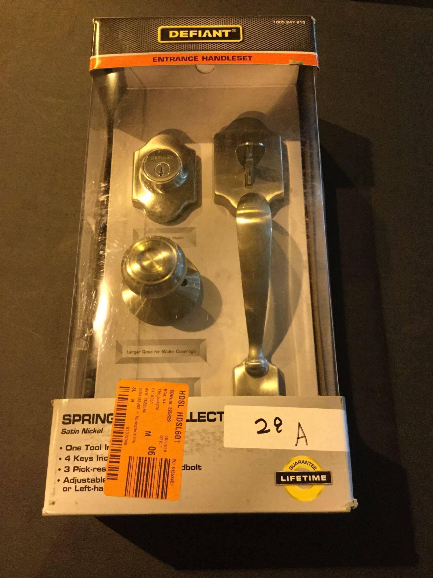 Defiant Springfield Single Cylinder Satin Nickel Door Handleset with Mushroom Knob, $40 MSRP