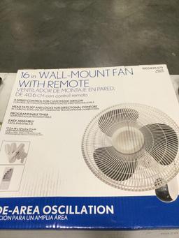 16 in. Oscillating Wall Mount Fan with Remote - $39.96 MSRP