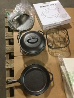 1)Lodge 5 Piece Cast Iron Cookware Set , 2) General Merchandise