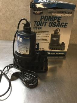 Superior Pump 91570 1/2 HP Thermoplastic Submersible Utility Pump with 10-Foot Cord - $79.79 MSRP