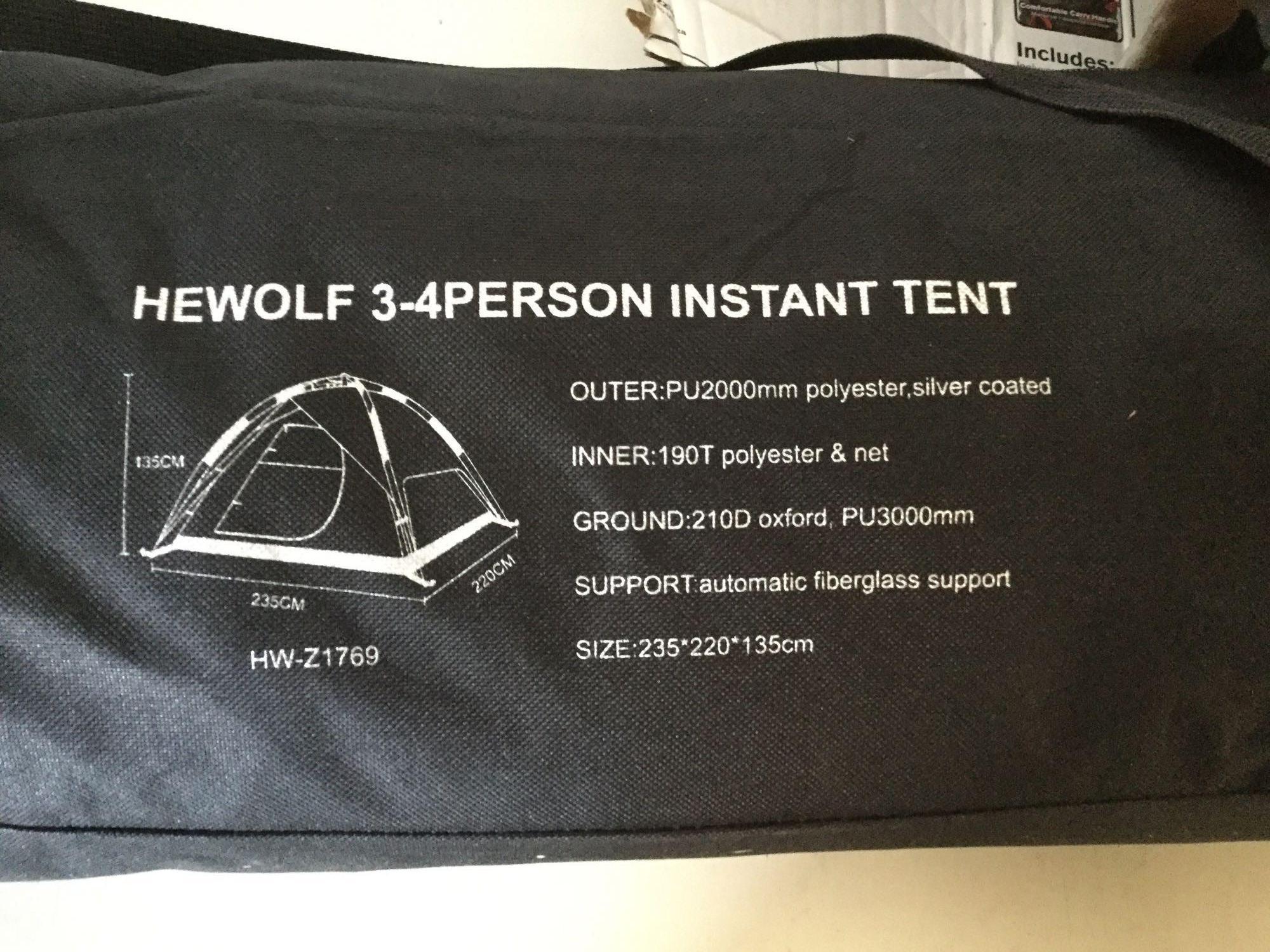 Hewolf Automatic Camping Pop-up Tent for 3-4 person Updated Version Hydraulic Tent Double Layer