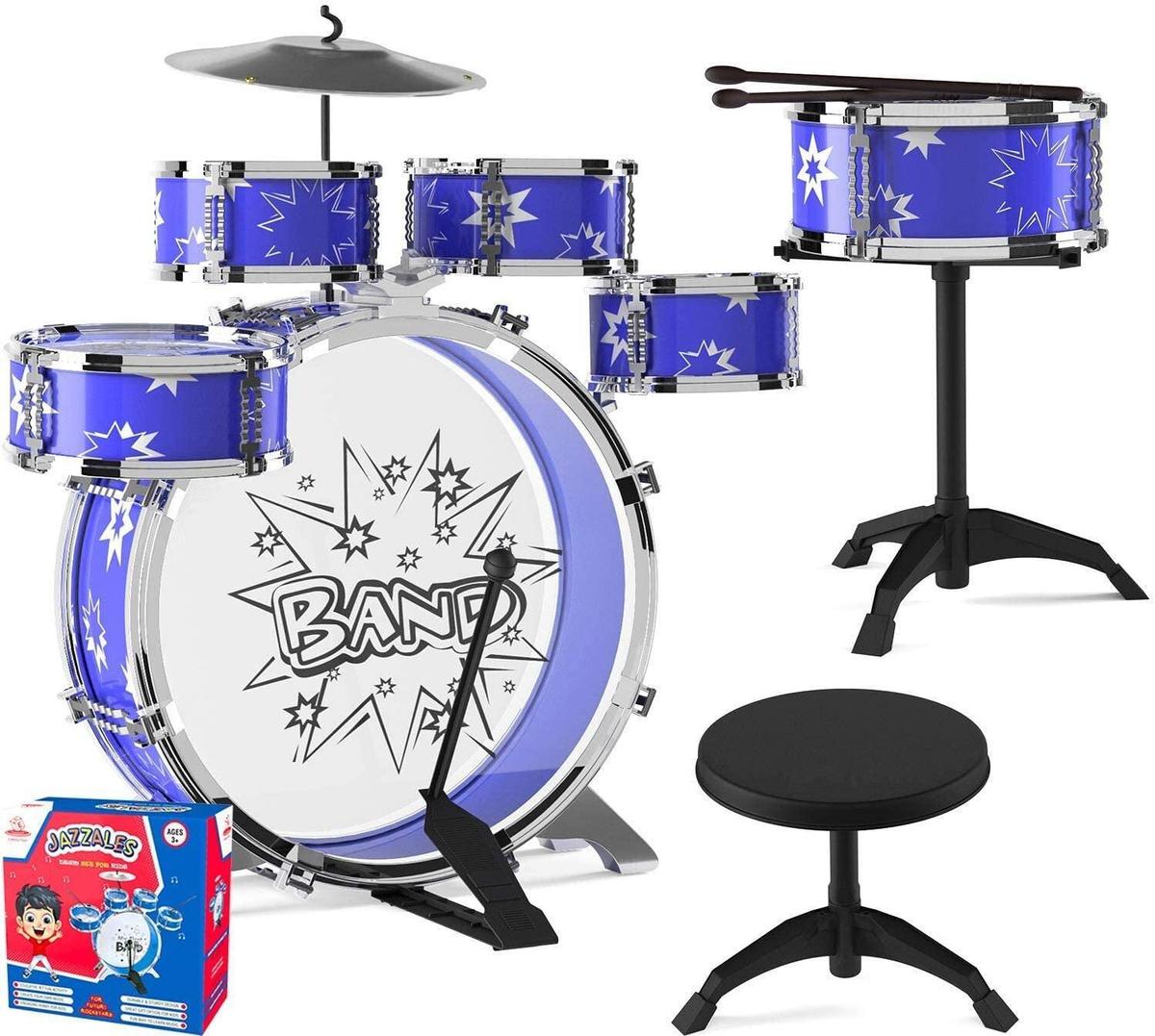 EMAAS Kids Jazz Drum Set For Kids?5 Drums, 2 Drumsticks, Kick Pedal, Cymbal Chair - $39.99 MSRP