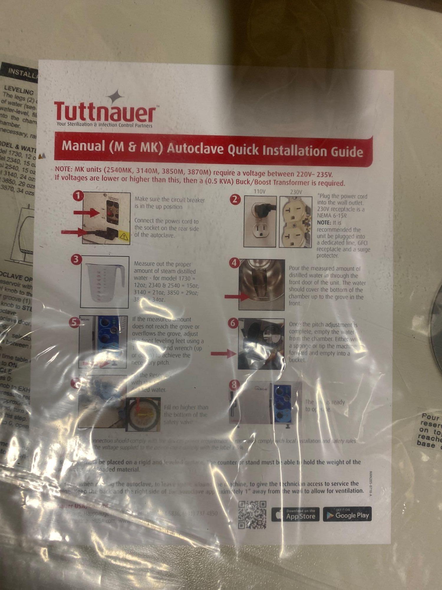 Tuttnauer Manual Autoclave Sterilizer, $3,800.00