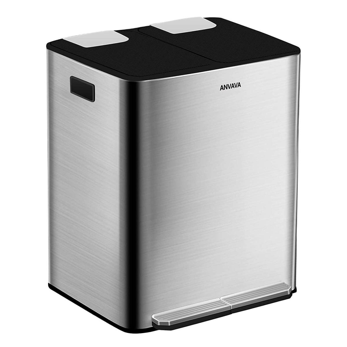 ANVAVA Dual Trash Can, 30L (2x15L) Stainless Steel Step Trash Can with Removable Inner Bucket