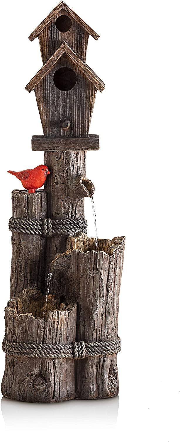 Alpine Corporation WCT1002 Three-Tiered Birdhouse w/Cardinal Fountain, 35 Inch Tall - $159.00 MSRP