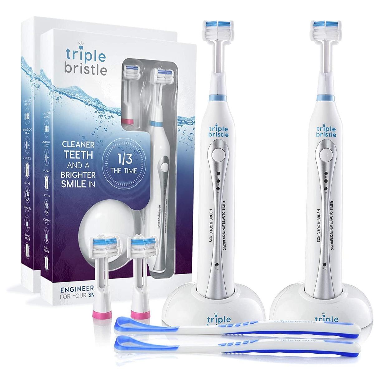 Triple Bristle Original Sonic Toothbrush | Rechargeable 31,000 VPM Tooth Brush 2 Pack - $109.95 MSRP