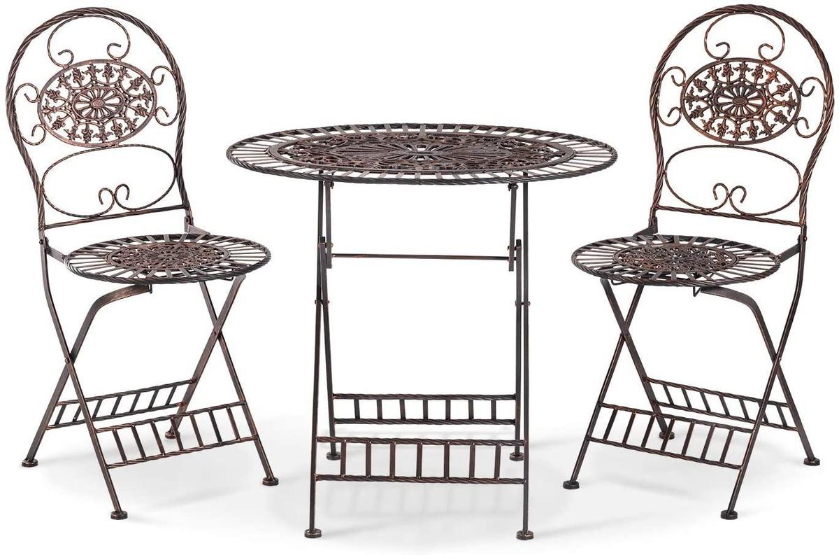 Alpine Corporation KIY212A-BR 3-Piece Floral Bistro Outdoor Conversation Set, Brown - $215.48 MSRP