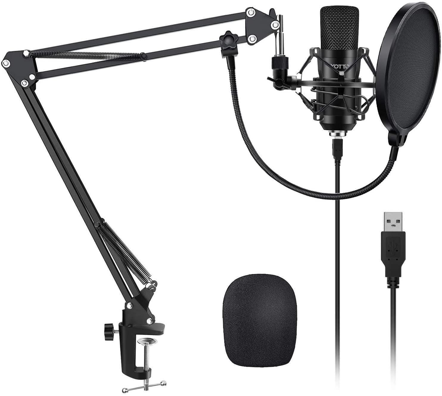 YOTTO USB Microphone Kit 192KHZ/24BIT Plug and Play Computer PC Microphone Studio Streaming Cardioid