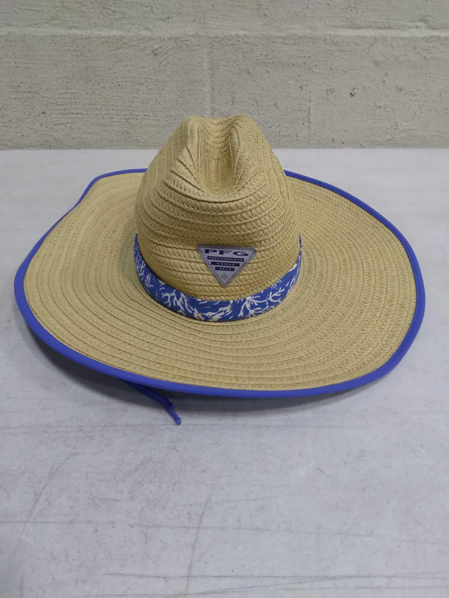 Columbia PFG BAHA Straw Hat, Vivid Blue Kona Print