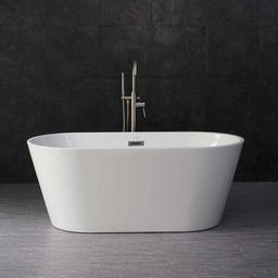 WOODBRIDGE Acrylic Freestanding Bathtub Contemporary Soaking Tub Overflow and Drain, B0014, White