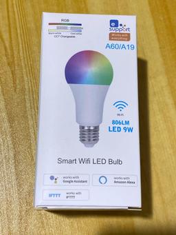 9W Dimmable A19 E26 RGB Color Changing Smart Wifi LED Bulb, $19.99 MSRP (BRAND NEW)