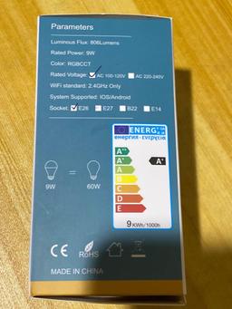 9W Dimmable A19 E26 RGB Color Changing Smart Wifi LED Bulb, $19.99 MSRP (BRAND NEW)