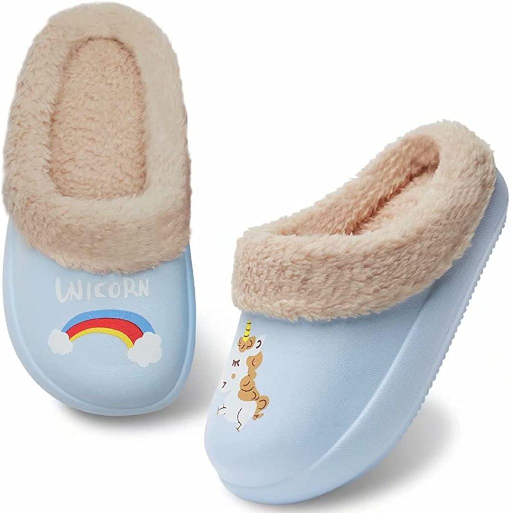 HMIYA Children's Warm Winter Slippers for Boys and Girls, Blue Unicorn 28/29 EU - $20.98 MSRP