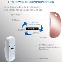 Tsmine Bluetooth Mouse Rechargeable Wireless Mouse 5 Buttons, Rose Gold - $15.10 MSRP