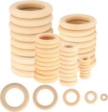 90 stick wooden rings for tinkering, wood rings nature, for diy handicrafts ring