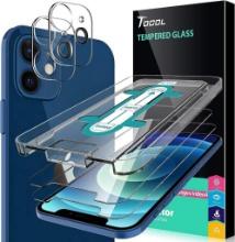 Tocol Pack of 4 - 2 x Protective Films Compatible with i 12 and 2 x Camera Tempered Glass HD Screen