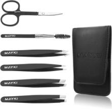 MAYKI Eyebrow Tweezers Set of 6, Professional Stainless Steel Beauty Tool for Women/Men