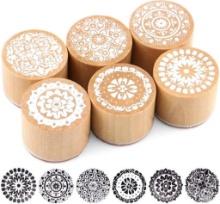 HHEETTT Pack of 6 Wooden Rubber Stamps Flower Motif Stamp Wooden Stamp for Crafts Flower Motif Stamp