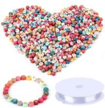 SAVITA 1200 Pack Colourful Letter Beads, Round A-Z Letter Beads with 1 Roll of Elastic Crystal Cord