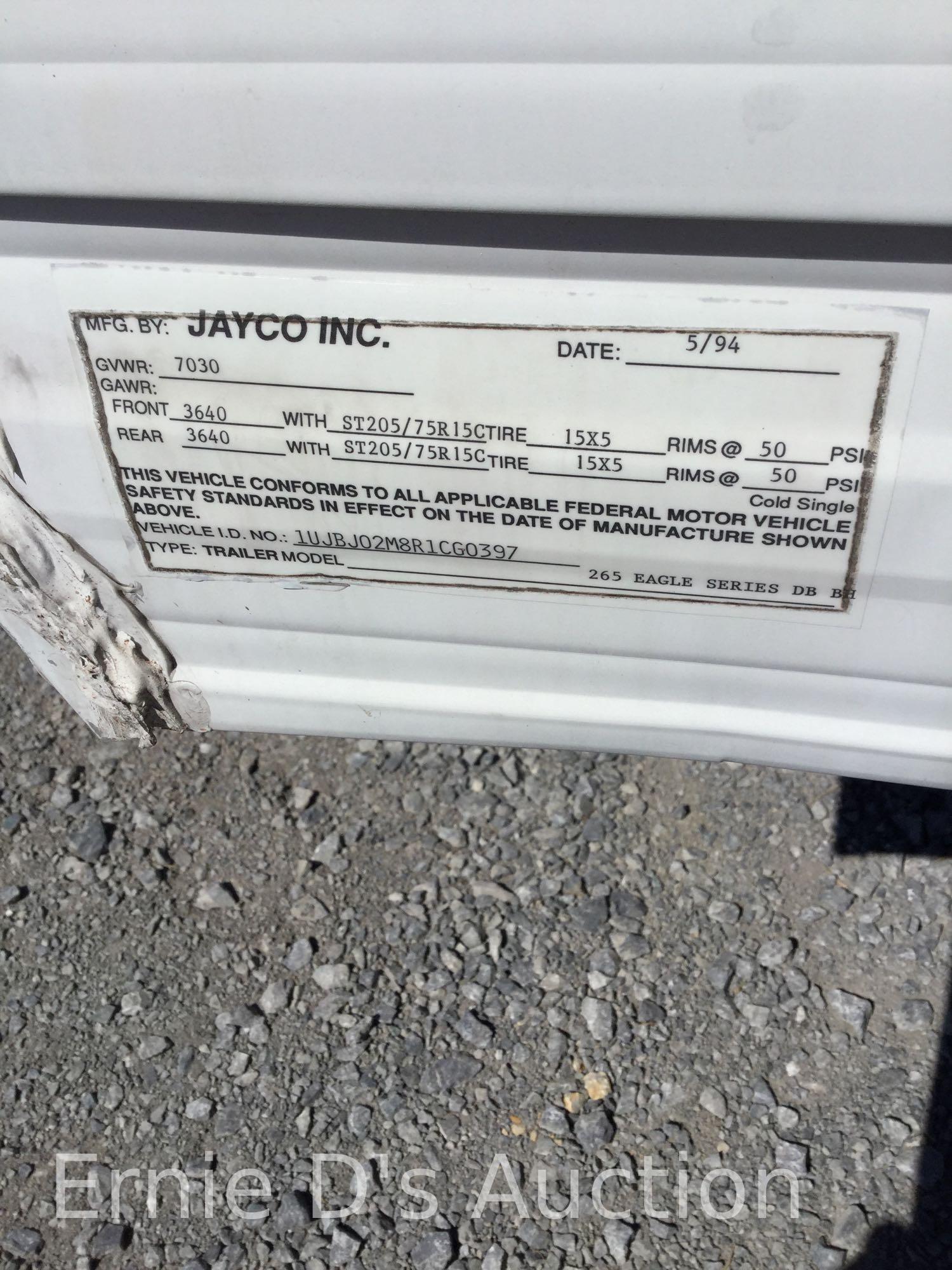 1994 Jayco Eagle 265BH Travel Trailer, VIN # 1UJBJ02M8R1CG0397