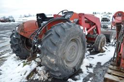 MF 255 tractor w/ MF 236 bucket w/ 60" bucket & pallet forks, 60" material bucket, 16.9-24 rear tire