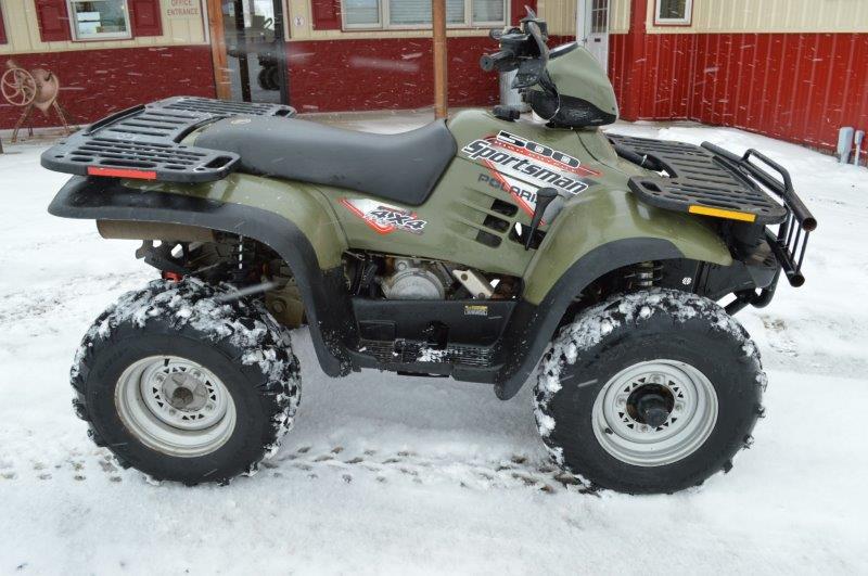 '03 Polaris Sportsman 500 High Output four wheeler w/ front winch & blade,