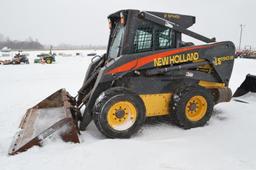 NH LS190 B skidloader w/ 2,390 hrs, 2 speed, cab-heat, rear weights, 12-16.