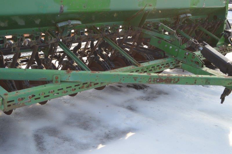 JD 8300 12' grain drill, double disc w/ deck control, marker arms, 7.50-20