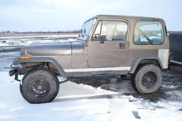 '91 Jeep Wrangler w/ 4wd, 2 door, 5 speed manual shift, 180,000, VIN# 2J4FY