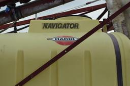 Hardi Navagator sprayer w/ 1,000 gallon tank, 60' booms, 13.6-38 tires, moniter & accessories in off