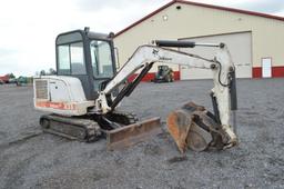 Bobcat 331 Ingersoll Rand mini excavator w/ 24" rubber tracks, cab w/ air/heat, 60" front blade, sel