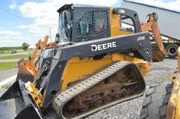 JD 333E skidloader w/ 17" tracks, 3,209 hrs, 2 speed, aux hyd, quick attach, cab w/ AC & heat, Jense