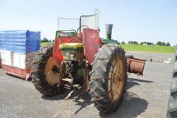 JD A tractor w/ tricycle tires, 7' front blade, tire chains, 540 pto, open station w/ wind guard, (N