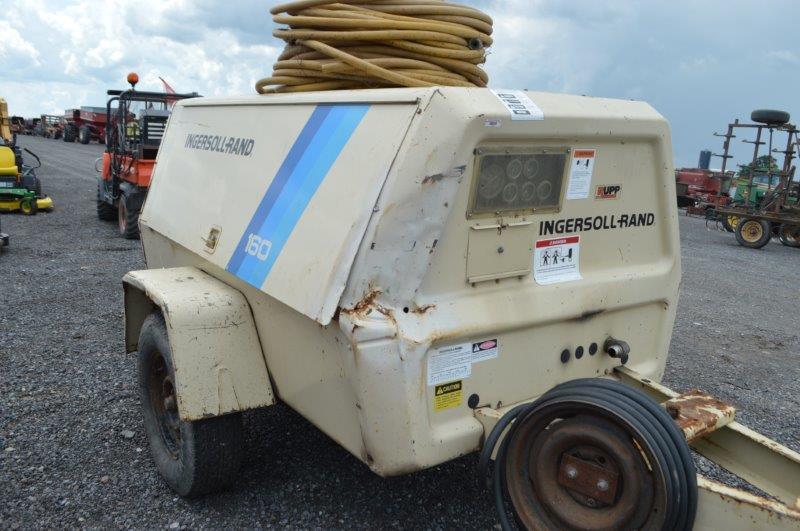 Ingersoll Rand air compressor w/ 1,064 hrs, JD 3 cylinder diesel engine, (sells w/ air hose)