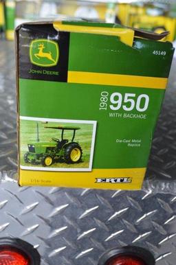 1980 JD 950 w/ backhoe, die-cast metal replica, 1/16 scale, new in box