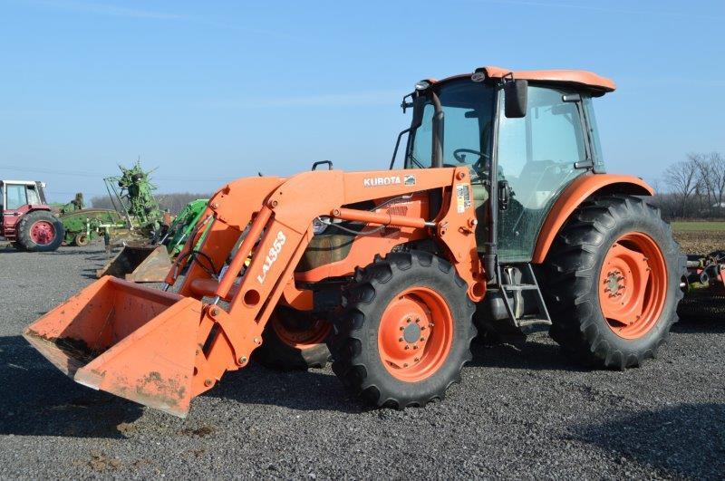 Kubota M8560 w/ LA1353 loader w/ quick attach bucket, 2222 hrs, 6sp, 540 pto, 4 remotes, 3pt, 16.9-3