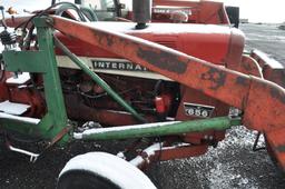 IH 656 w/ NI loader, hydro, open station, 540pto, 3pt, 2 remotes, tire chains, diesel