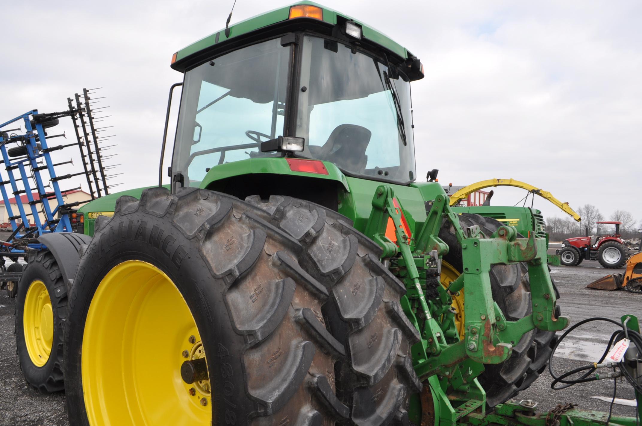 JD 8100 tractor w/ 6,445 original hrs, cab w/ heat/air, 16spd power shift, 4wd, 8 front weights, 100