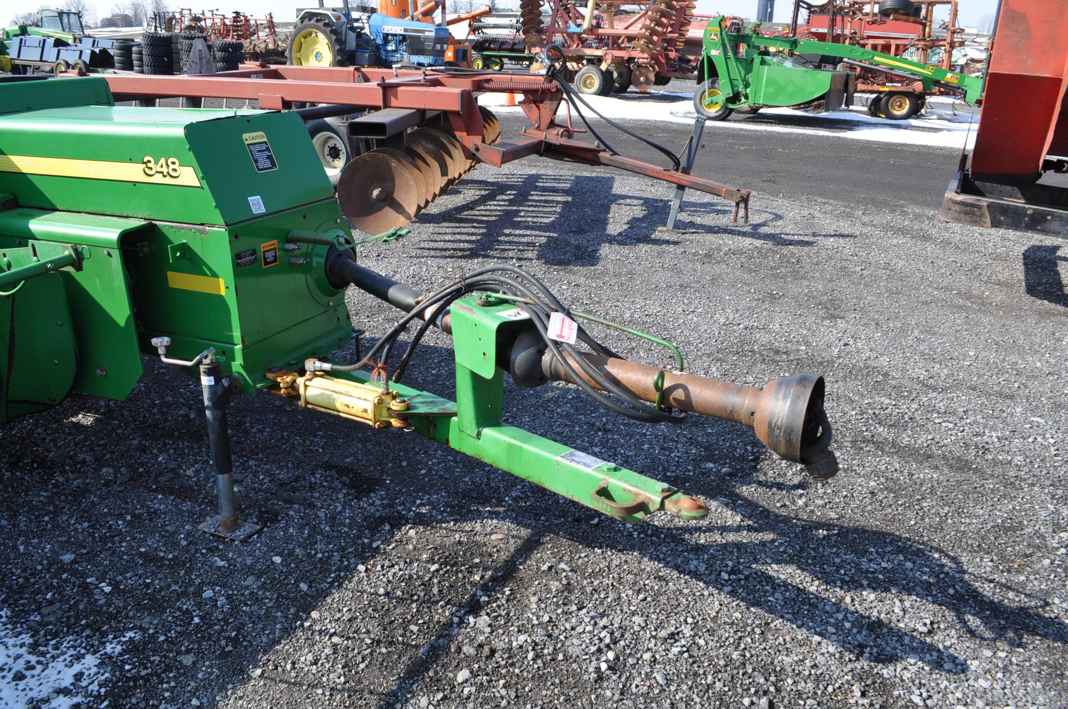 JD 348 small square baler w/ drop chute, string tie, hyd tongue, hyd bale tension, (controls in offi