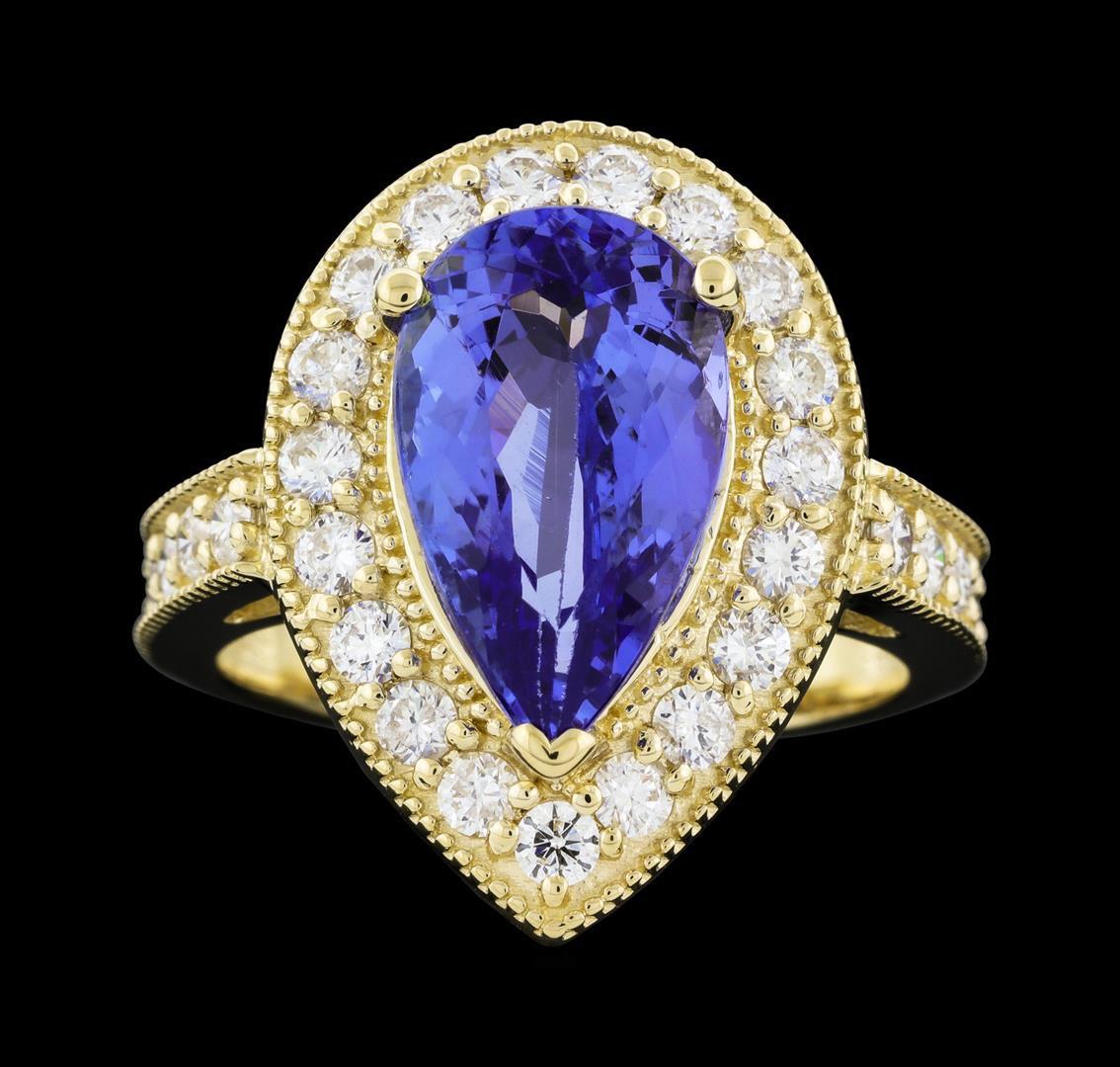 4.05 ctw Tanzanite and Diamond Ring - 14KT Yellow Gold