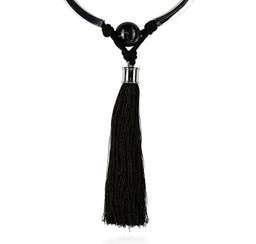 Silk Tassel Pendant Necklace - Rhodium Plated