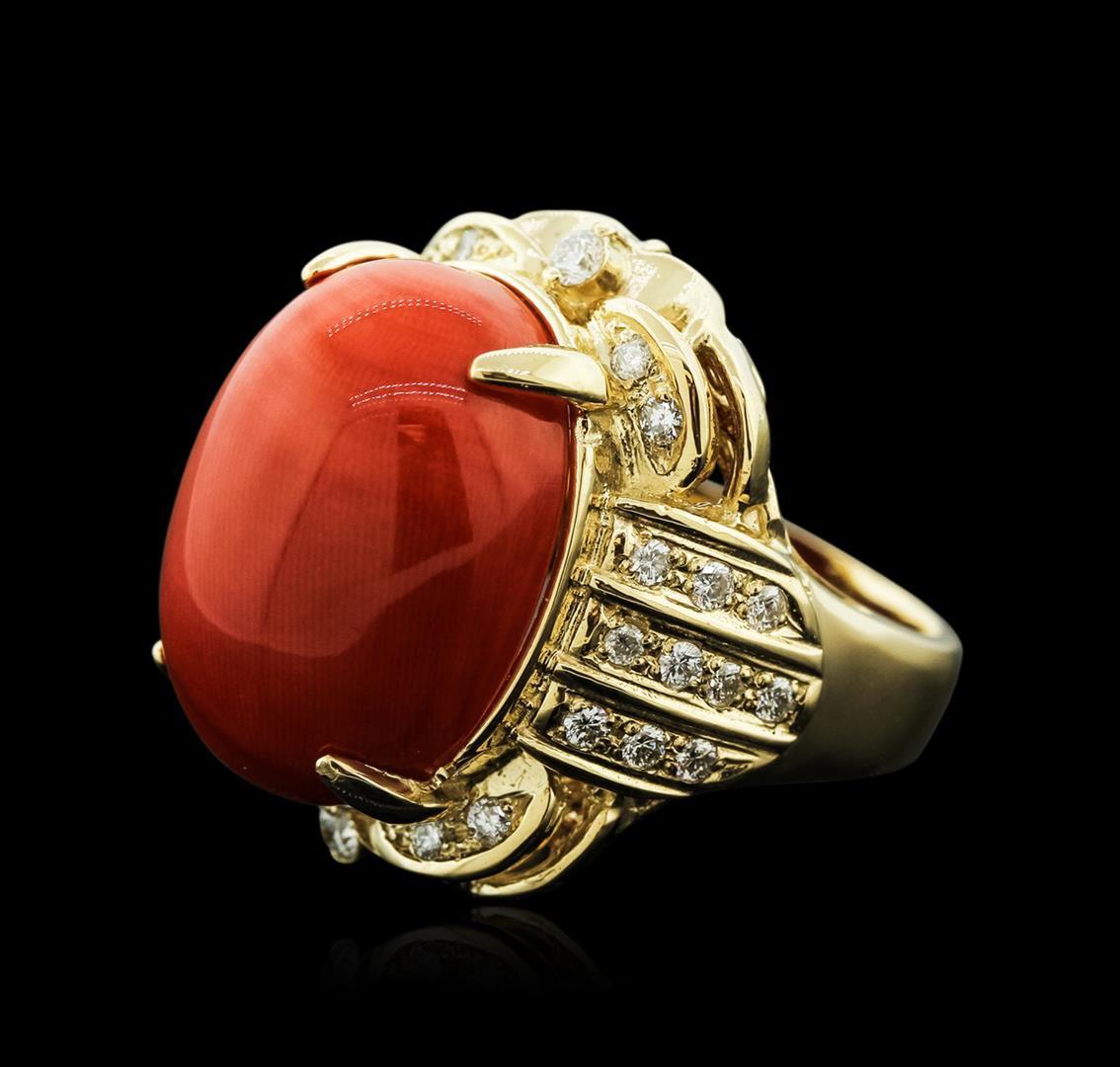 14KT Rose Gold 20.93 ctw Coral and Diamond Ring