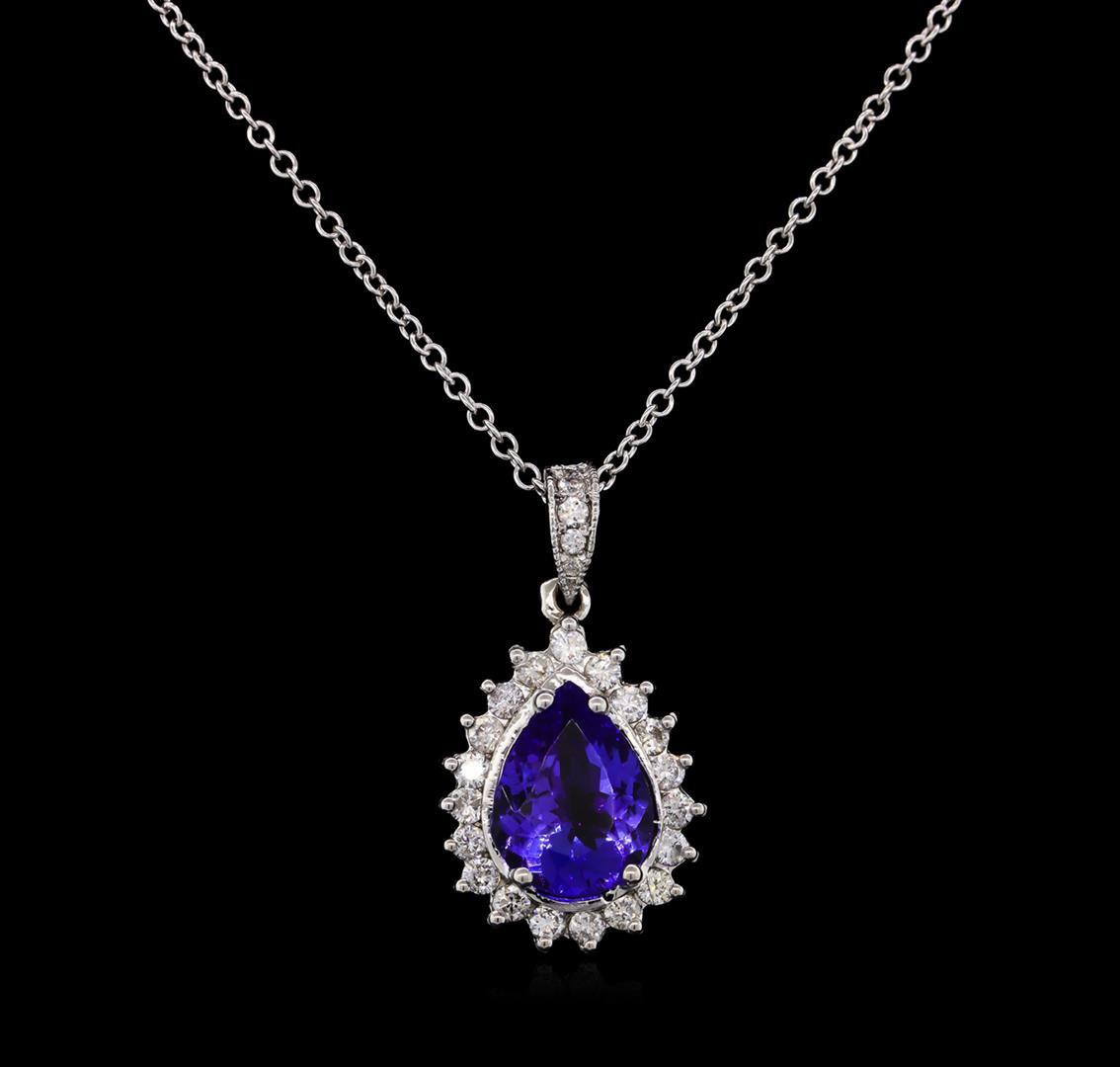 3.20 ctw Tanzanite and Diamond Pendant - 14KT White Gold