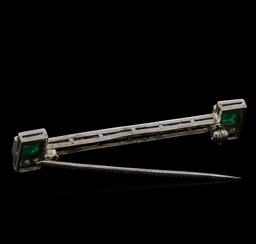 0.56 ctw Emerald and Diamond Pin - 10KT White Gold