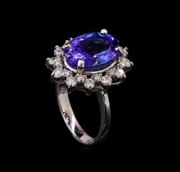 5.6 ctw Tanzanite and Diamond Ring - 14KT White Gold