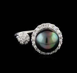 0.63 ctw Pearl and Diamond Ring - 14KT White Gold