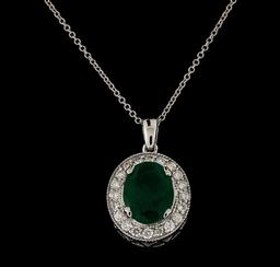 3.66 ctw Emerald and Diamond Pendant With Chain - 14KT White Gold